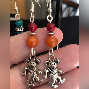 Grateful Dead Dancing Bear hanging earrings, Artisan handmade with love.